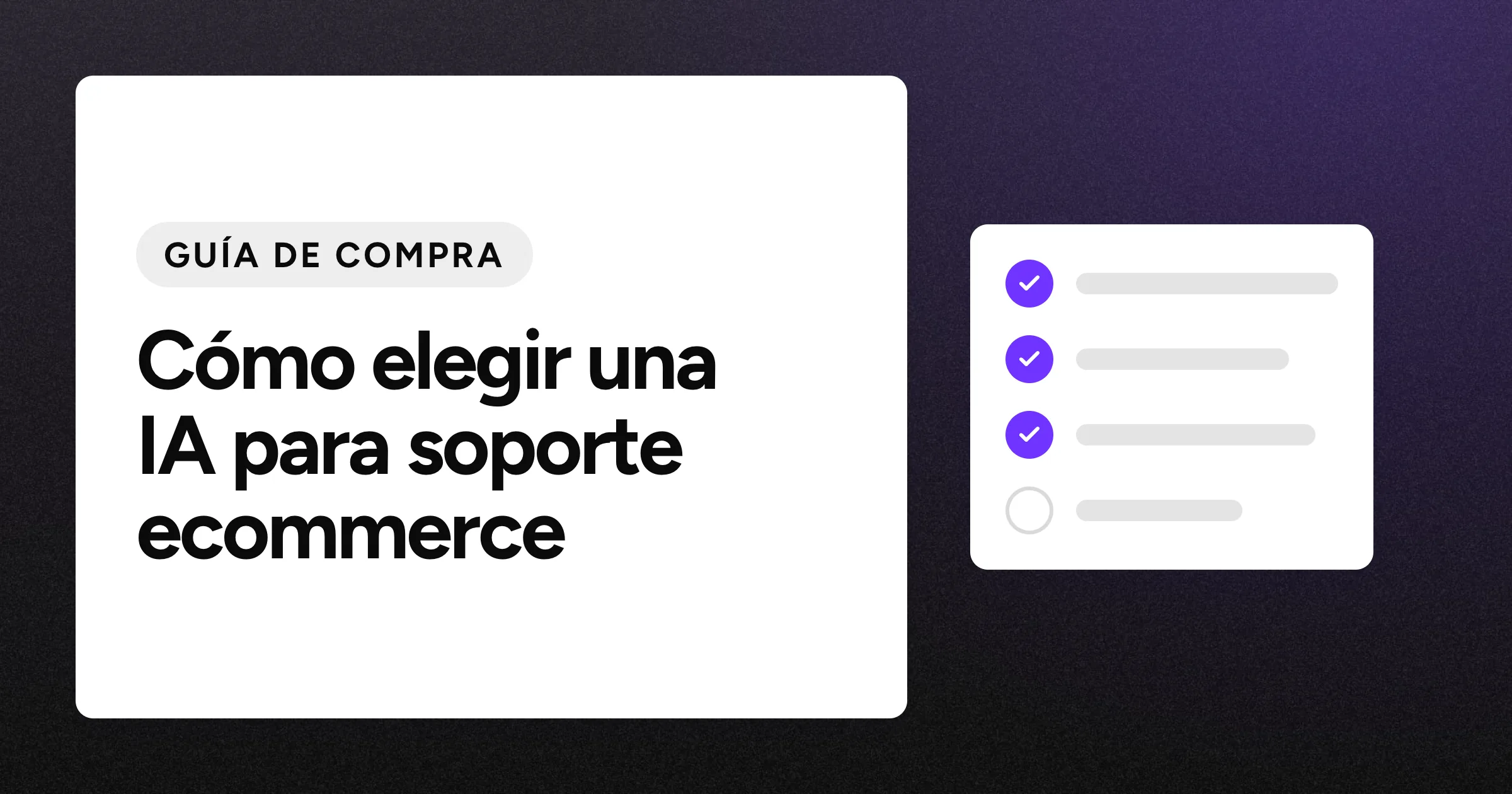 Una etiqueta «GUÍA DE COMPRA» y el titular en grandes letras blancas sobre un fondo negro con grano, con un motivo de lista de comprobación a la derecha.