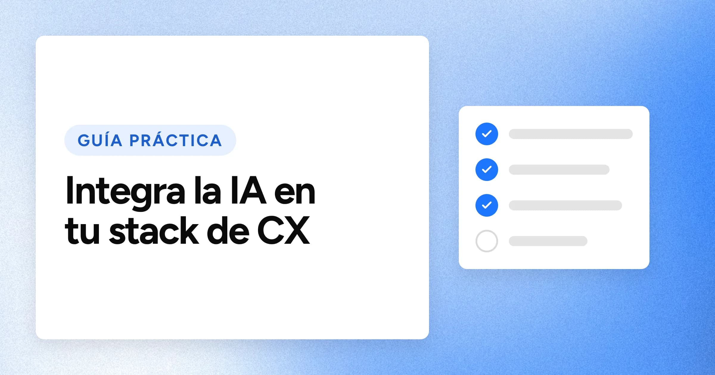 Una etiqueta «GUÍA PRÁCTICA» y el titular en grandes letras blancas sobre un fondo azul con grano, con un motivo de lista de comprobación a la derecha.
