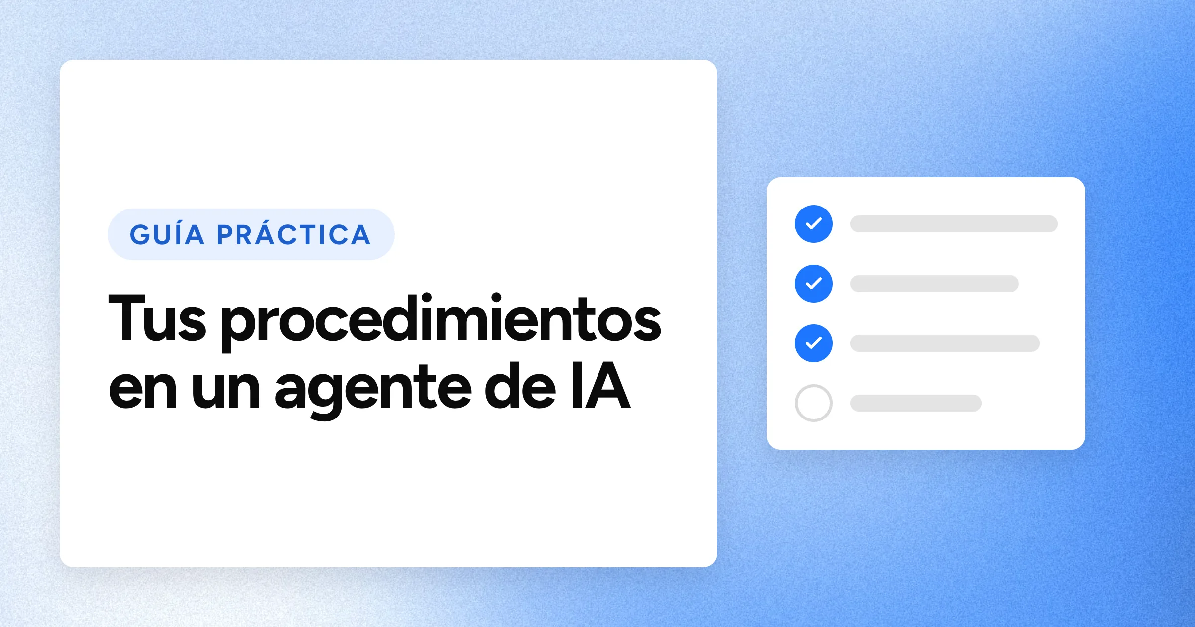 Una etiqueta «GUÍA PRÁCTICA» y el titular en grandes letras blancas sobre un fondo azul con grano, con un motivo de checklist a la derecha.