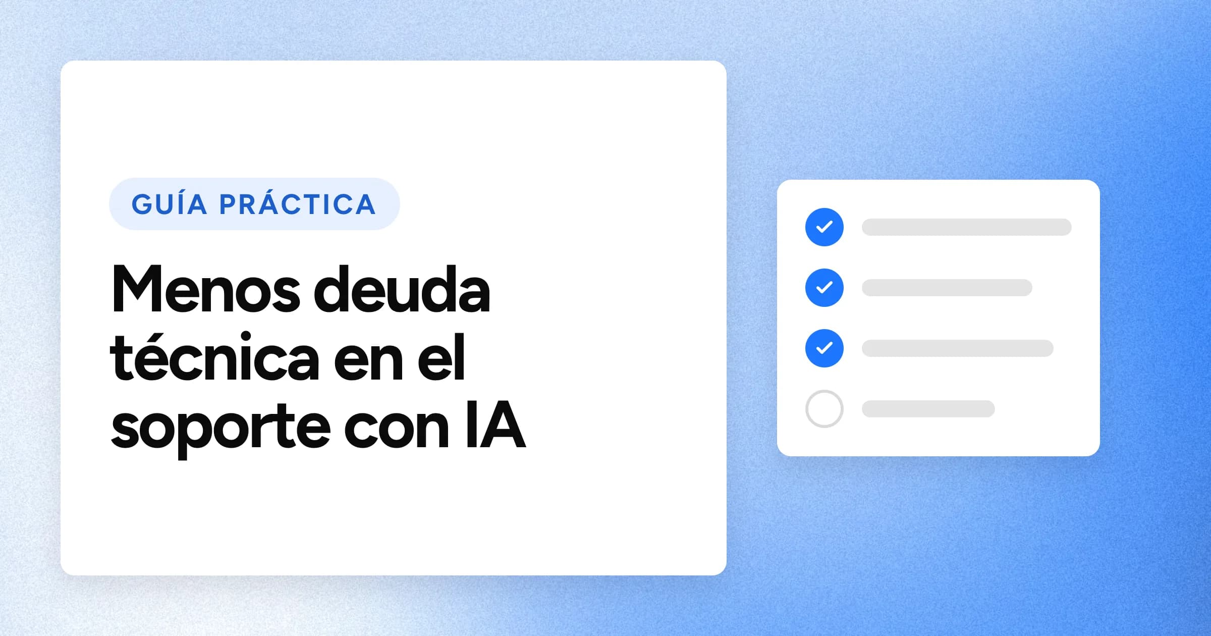Una etiqueta «GUÍA PRÁCTICA» y el titular en grandes letras blancas sobre un fondo azul con grano, con un motivo de lista de comprobación a la derecha.