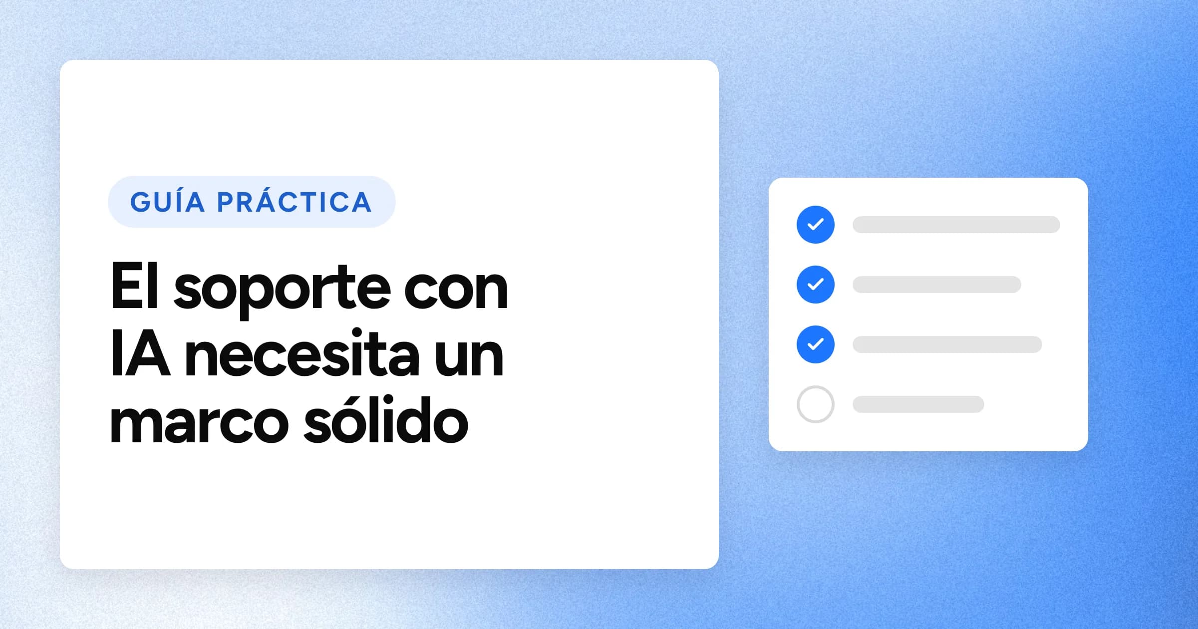 Una etiqueta «GUÍA PRÁCTICA» y el titular en grandes letras blancas sobre un fondo azul con grano, con un motivo de lista de comprobación a la derecha.
