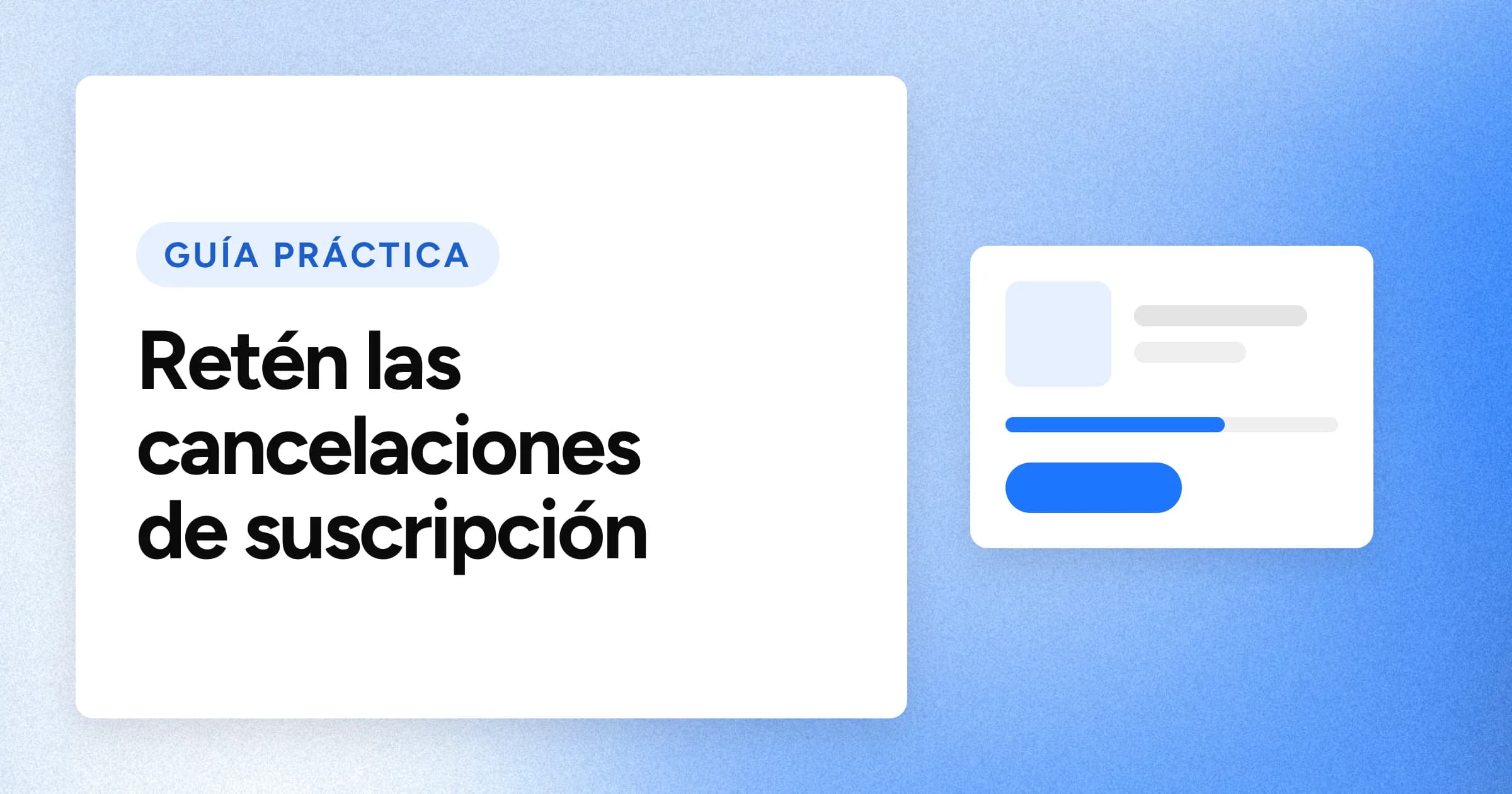 Una etiqueta «GUÍA PRÁCTICA» y el titular en grandes letras blancas sobre un fondo azul con grano, con un motivo de tarjeta de pedido a la derecha.