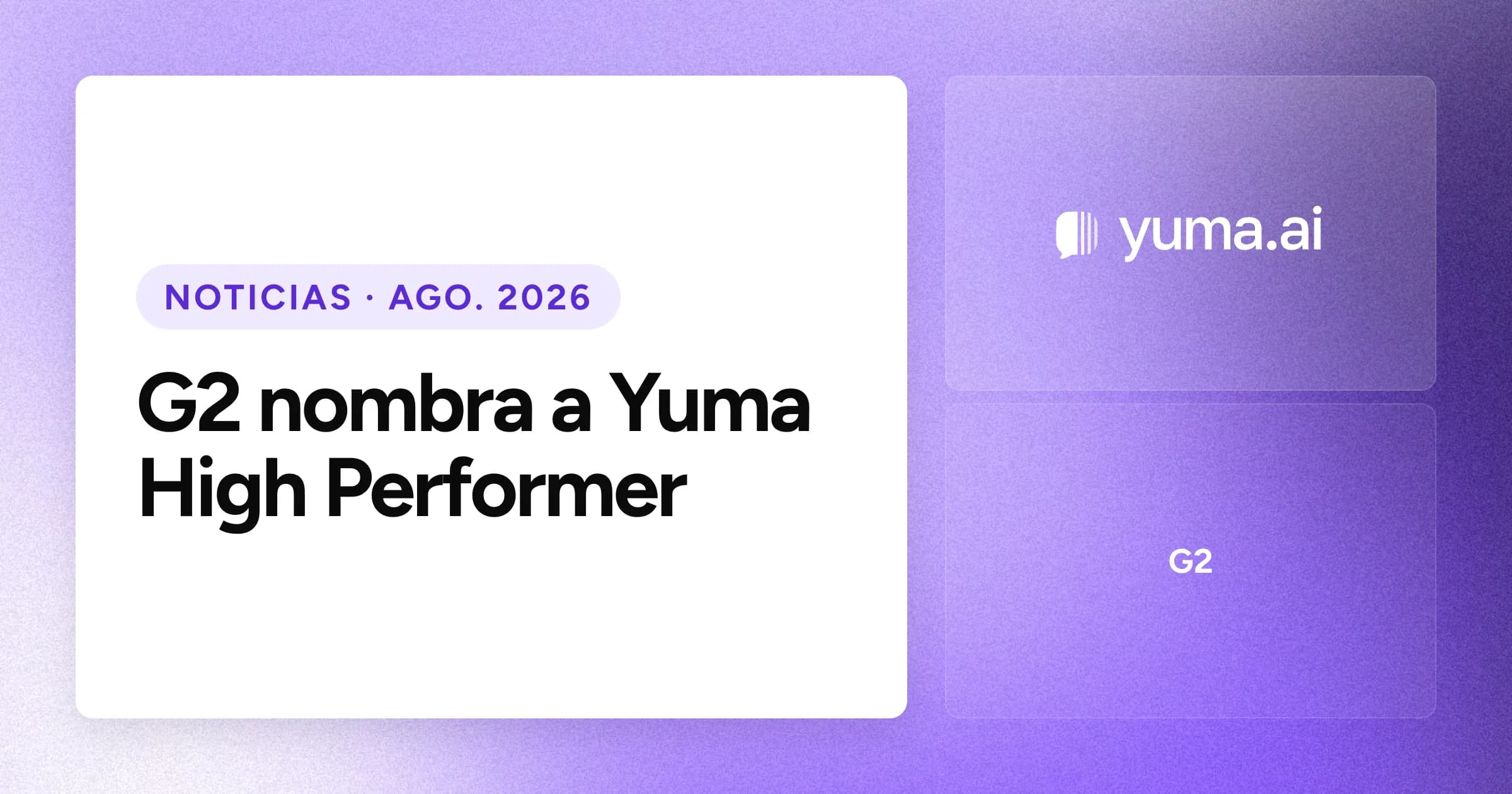 Logotipo de Yuma junto al logotipo de G2 sobre un fondo morado con grano.