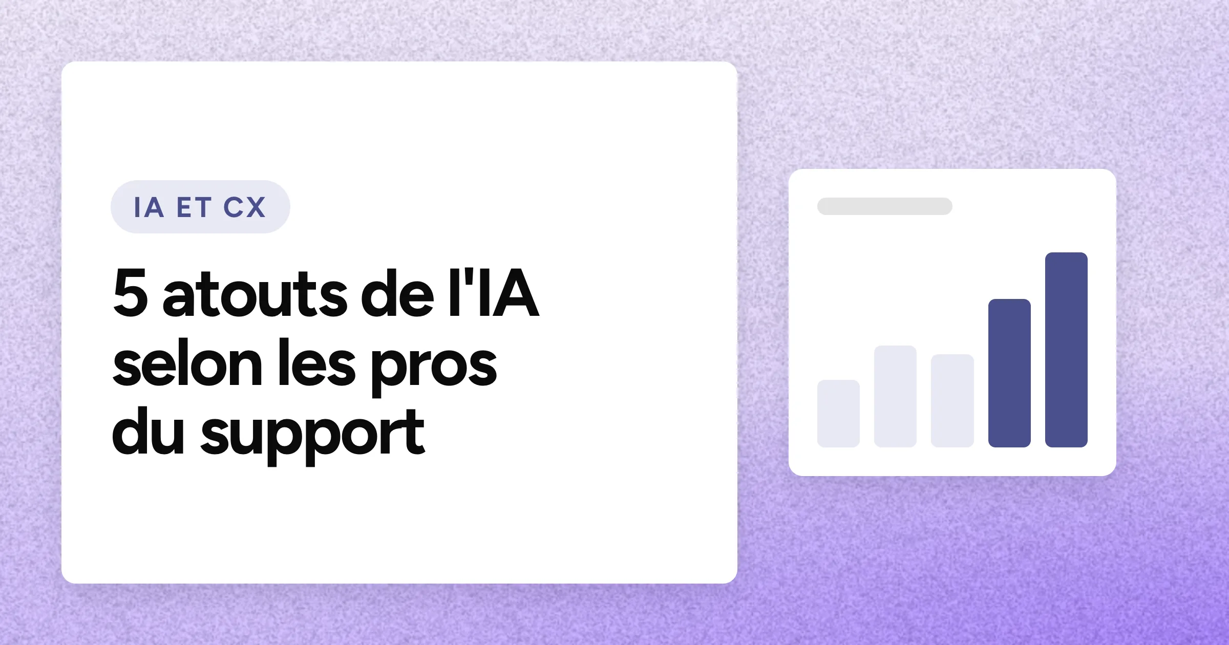 Une puce « IA ET CX » et le titre en grands caractères blancs sur un fond lavande granuleux, avec un motif de graphique à barres ascendant à droite.