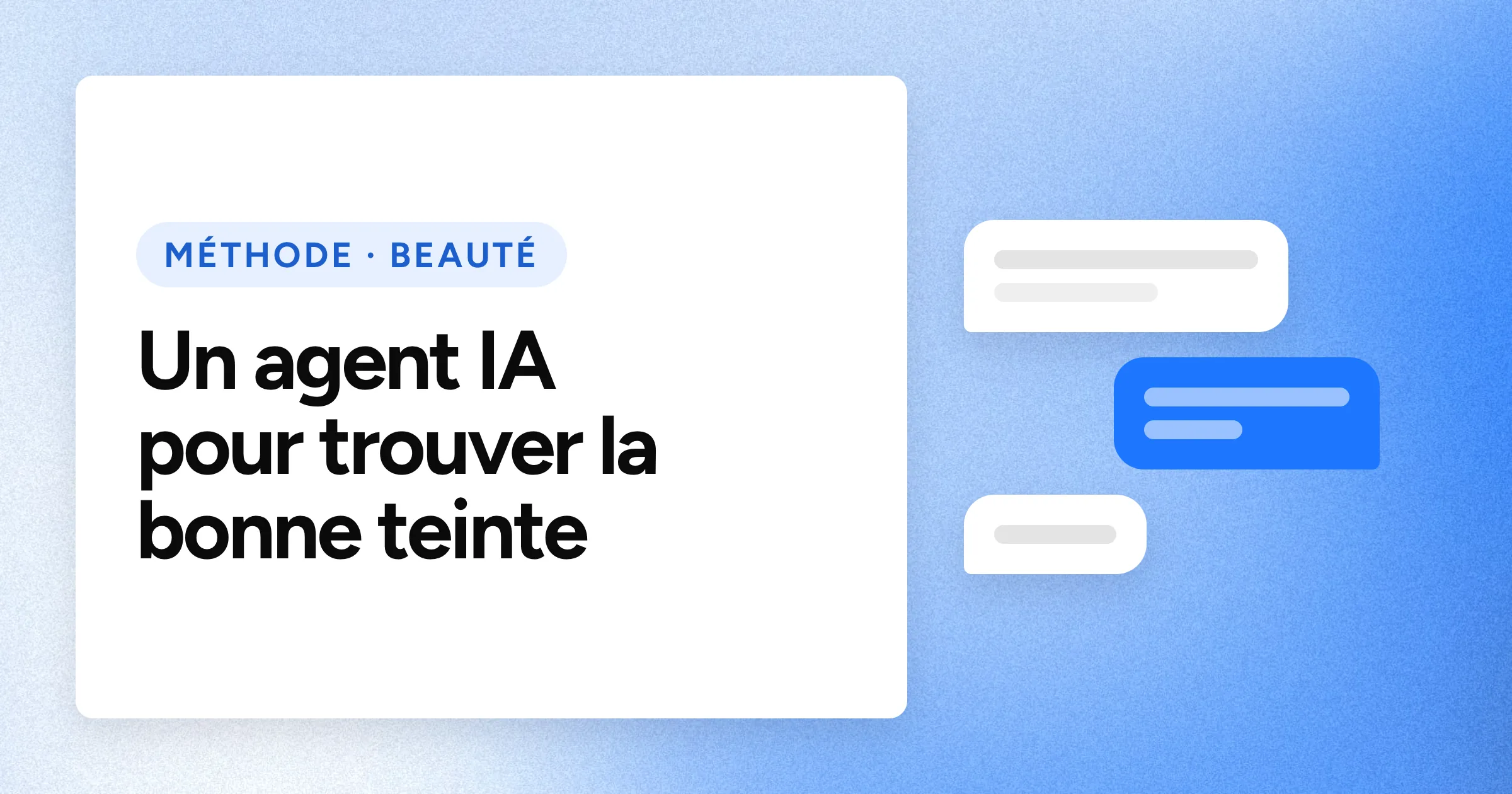 Une puce « MÉTHODE · BEAUTÉ » et le titre en grands caractères blancs sur un fond bleu granuleux, avec un motif de bulles de discussion à droite.