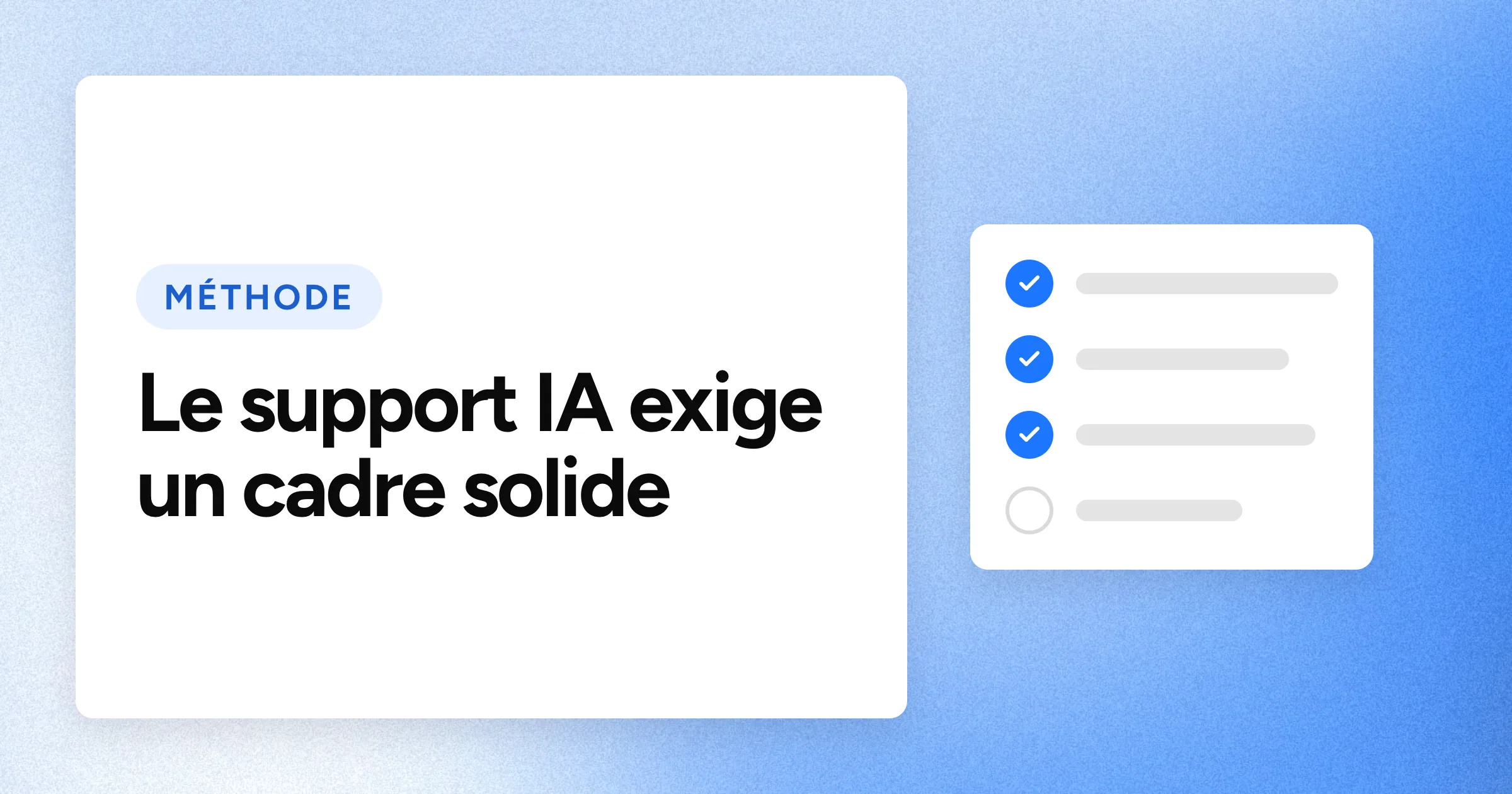 Une puce « MÉTHODE » et le titre en grands caractères blancs sur un fond bleu granuleux, avec un motif de liste de contrôle à droite.