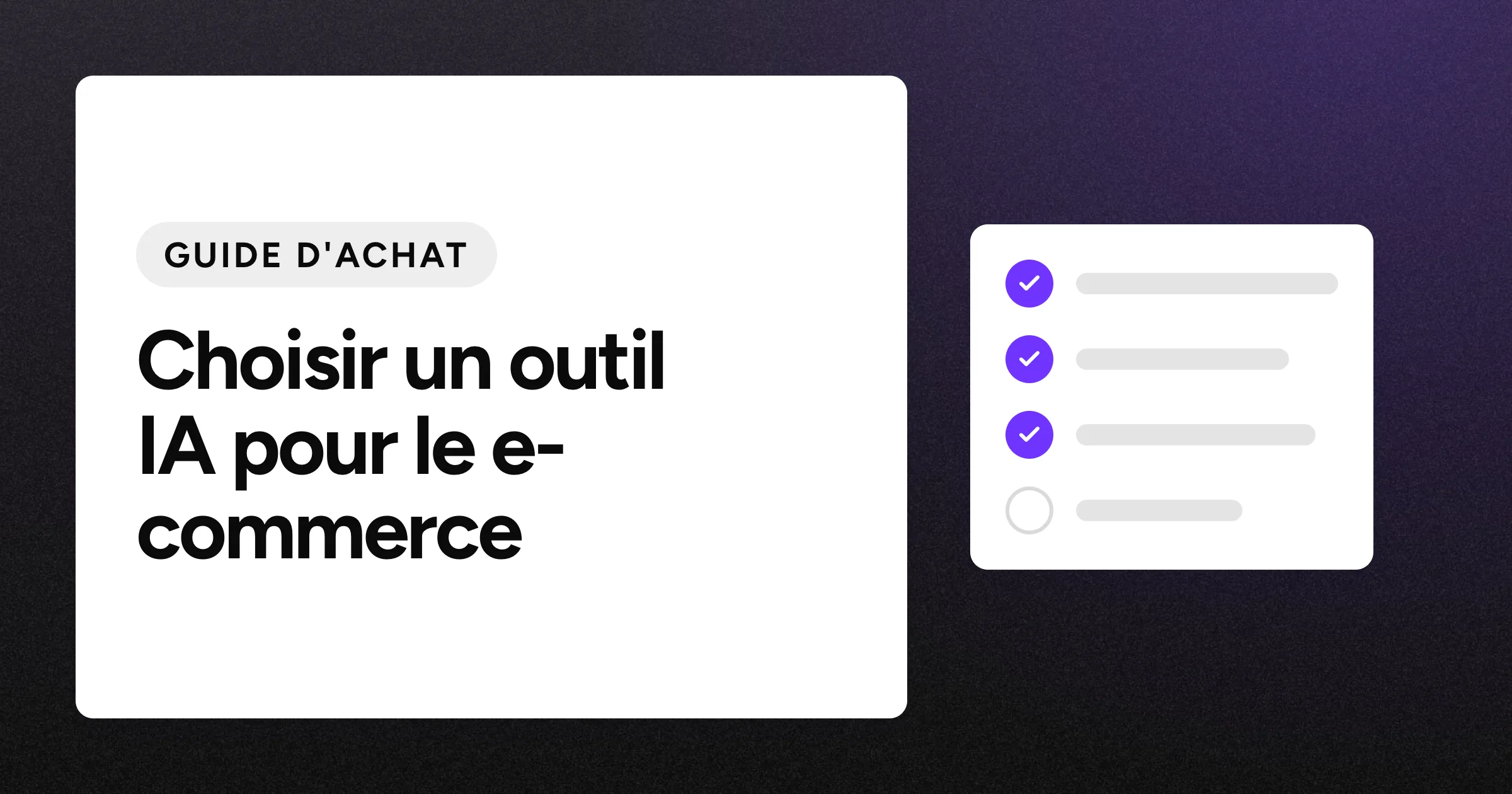 Une puce « GUIDE D'ACHAT » et le titre en grands caractères blancs sur un fond noir granuleux, avec un motif de liste de contrôle à droite.