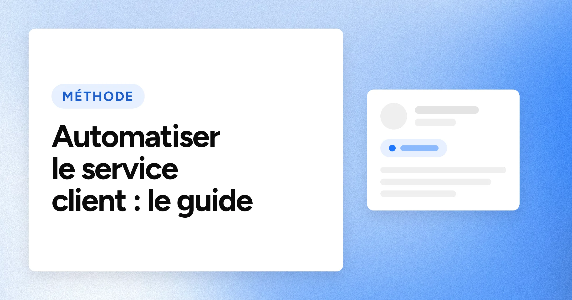 Une puce « MÉTHODE » et le titre en grands caractères blancs sur un fond bleu granuleux, avec un motif de ticket de support à droite.