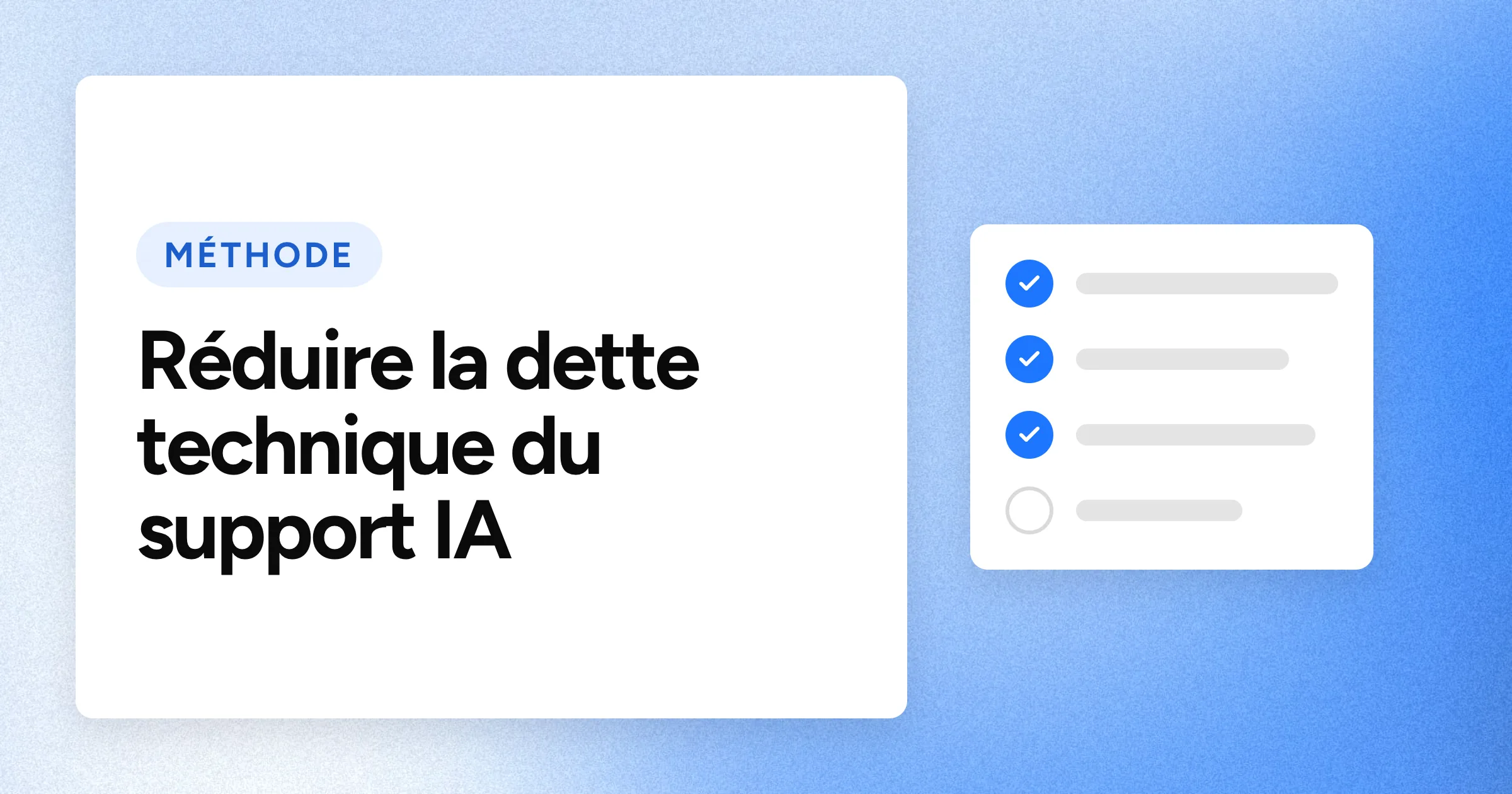 Une puce « MÉTHODE » et le titre en grands caractères blancs sur un fond bleu granuleux, avec un motif de liste de contrôle à droite.