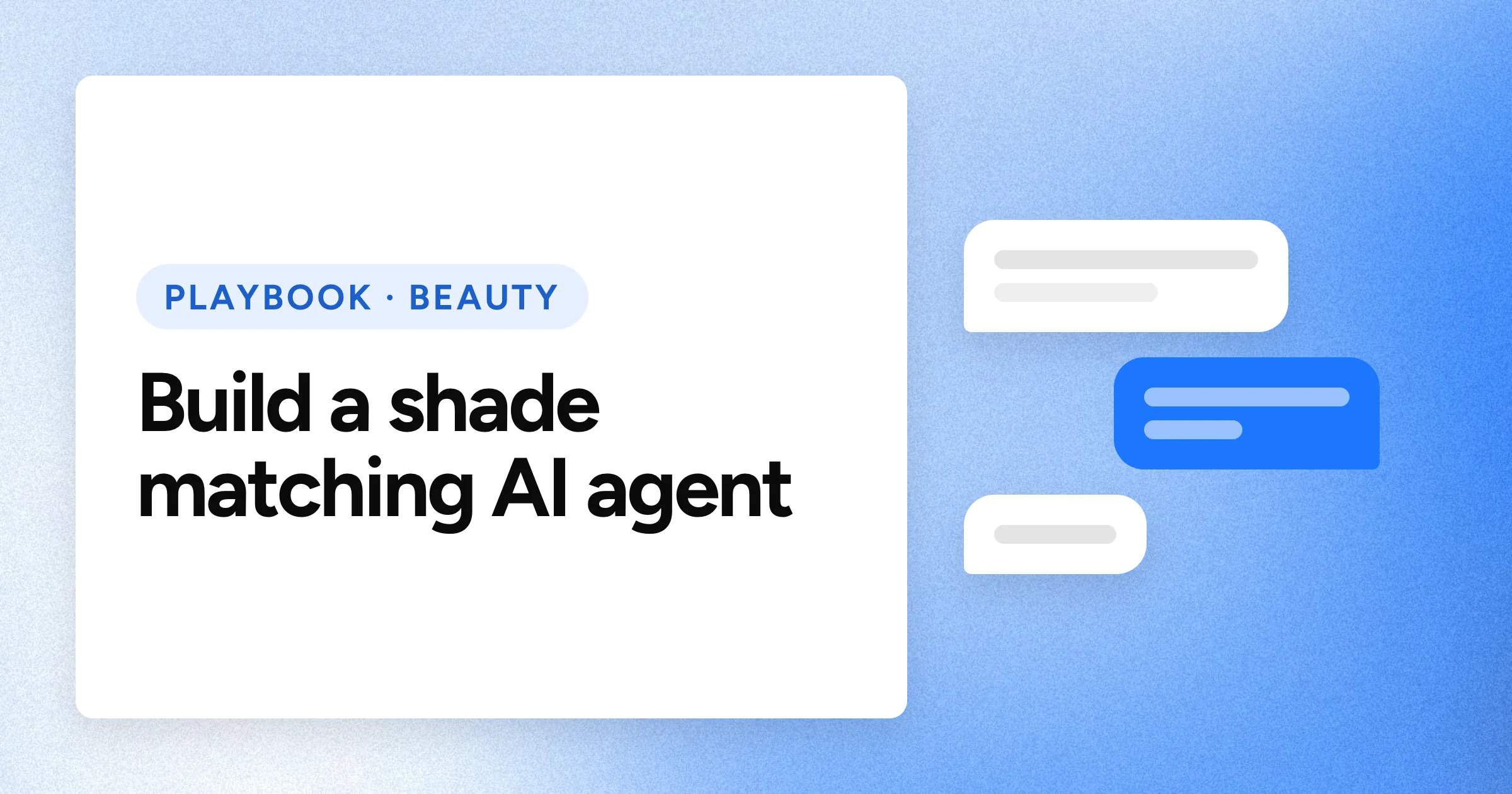 A "PLAYBOOK · BEAUTY" chip and the headline in large white type on a blue grain background, with chat bubbles motif on the right.