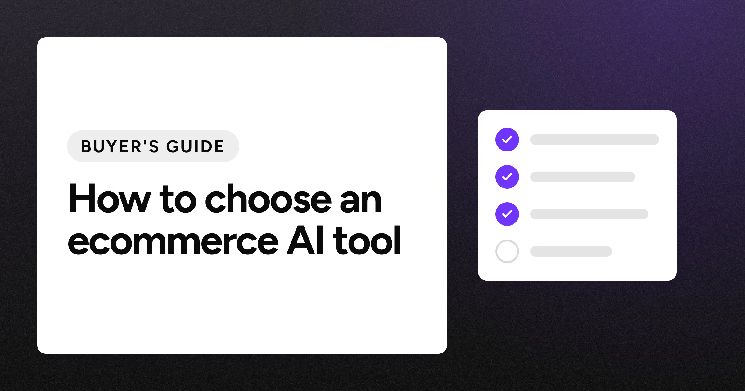 A "BUYER'S GUIDE" chip and the headline in large white type on a black grain background, with a checklist motif on the right.