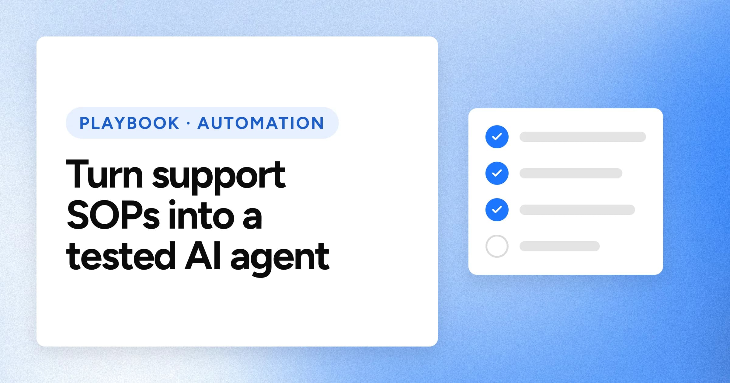A "PLAYBOOK · AUTOMATION" chip and the headline in large white type on a blue grain background, with a checklist motif on the right.