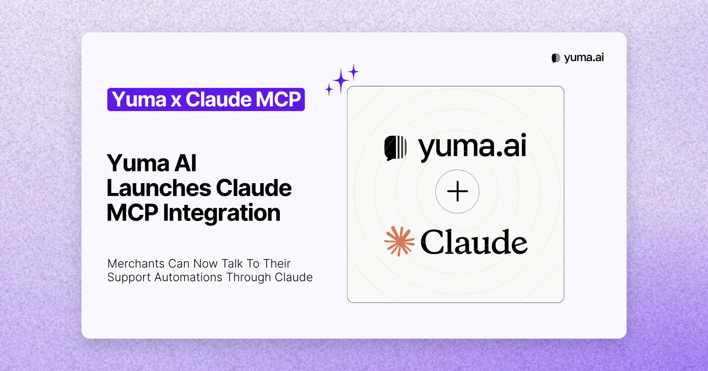 The Yuma AI and Claude logos joined by a plus sign, under the headline Yuma x Claude MCP.