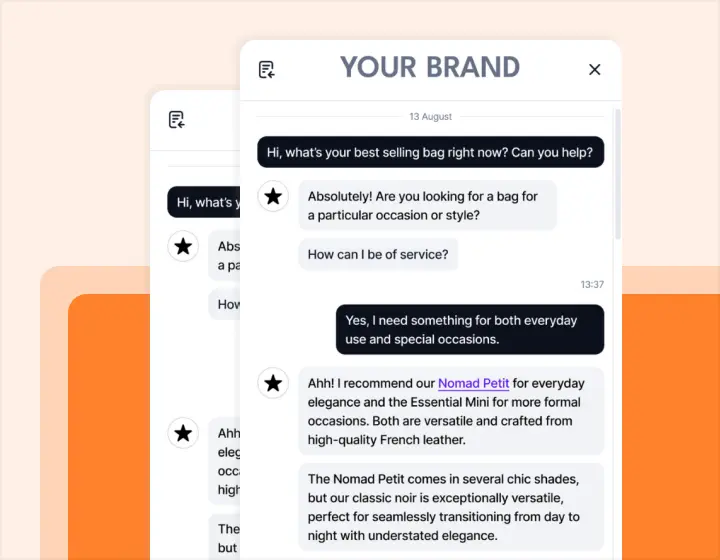 Widget Chat AI recommandant des produits dans le chat d'une boutique