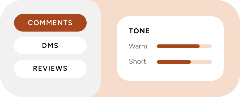 Tone settings for comments, DMs and reviews