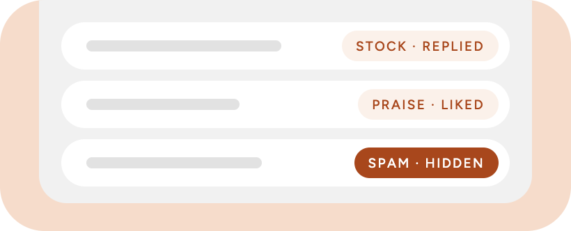 A feed of comments tagged by intent and the action taken