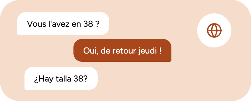 A size question answered in French and asked in Spanish