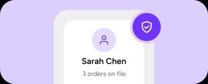 Caller card for Sarah Chen with order #10428 and a Verified badge