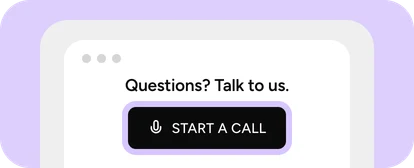 Browser window with a Start the call button on yuma.ai/voice-demo