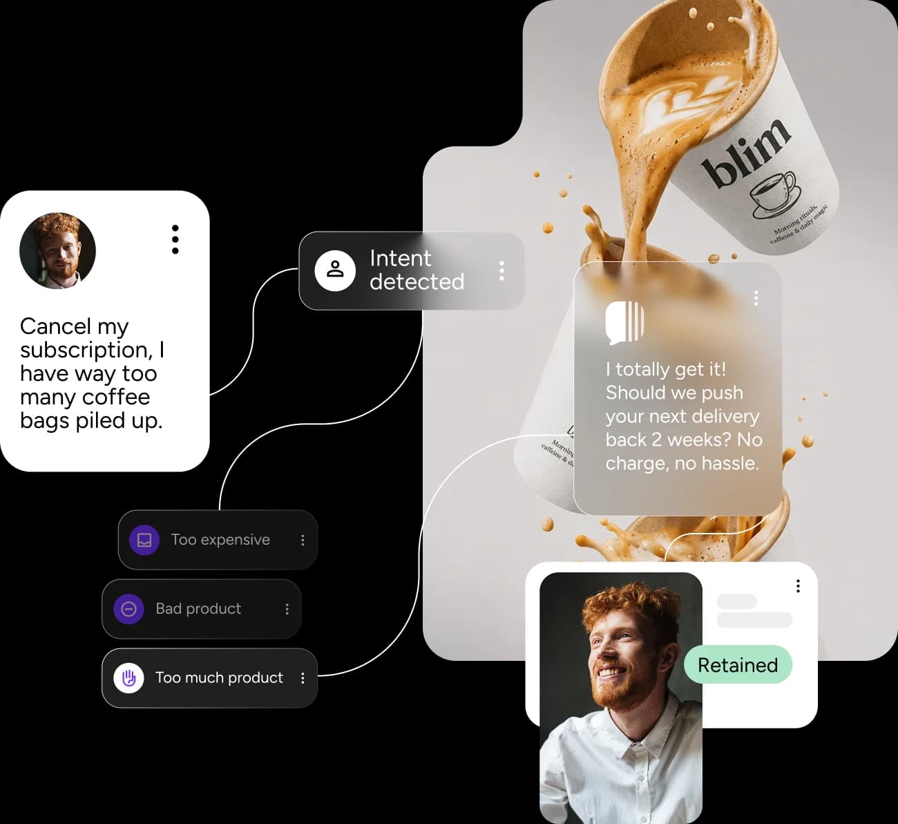 An assortment of Daybreak Coffee products the voice agent can answer questions about