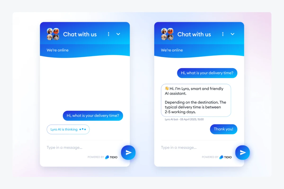 Tidio Lyro AI agent product interface for small business customer service