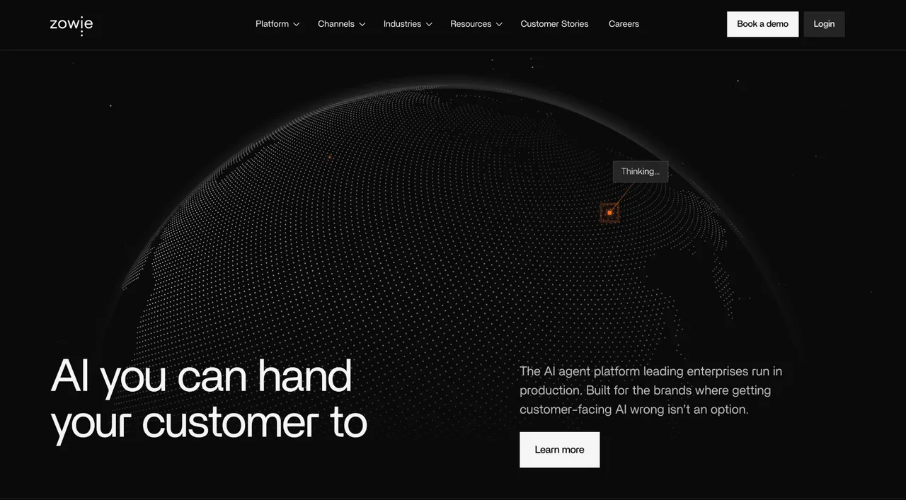 Zowie homepage: AI you can hand your customer to