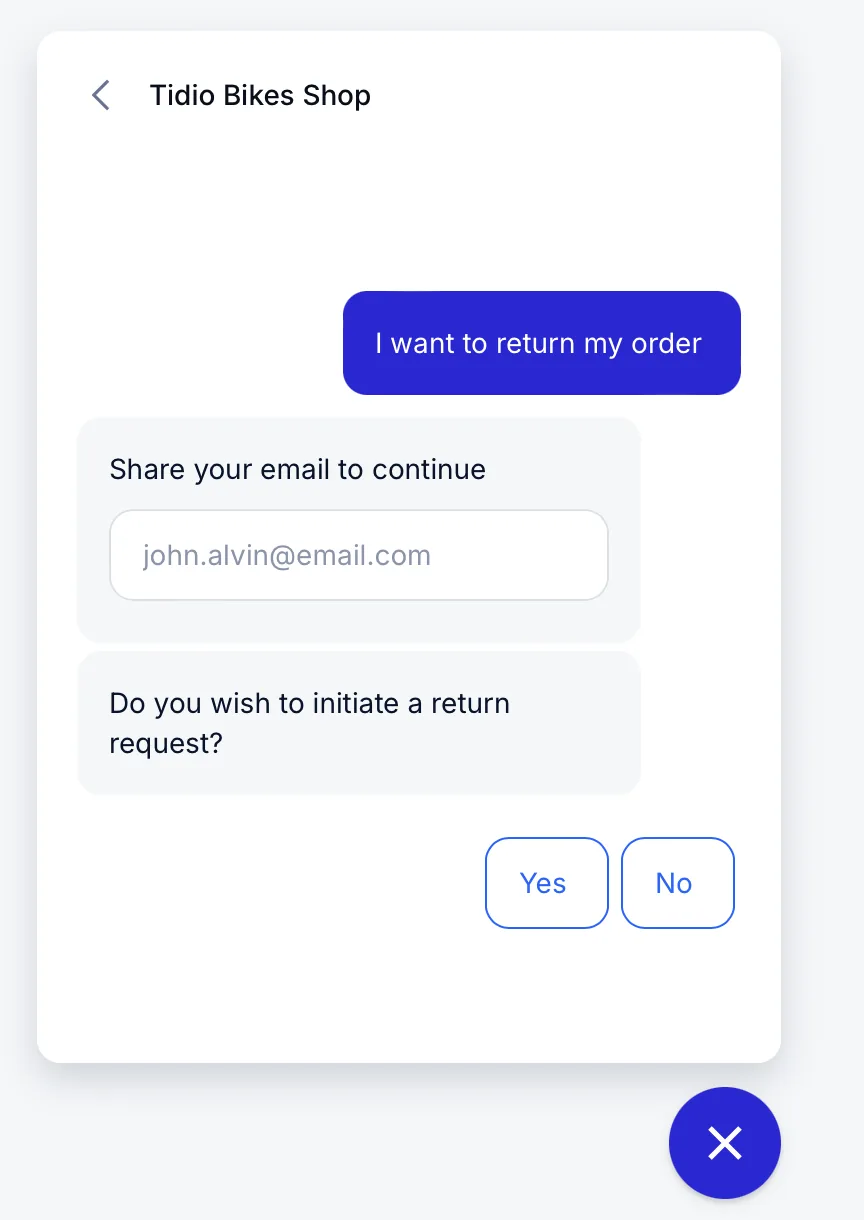Tidio ecommerce return interface handled by the Lyro AI agent