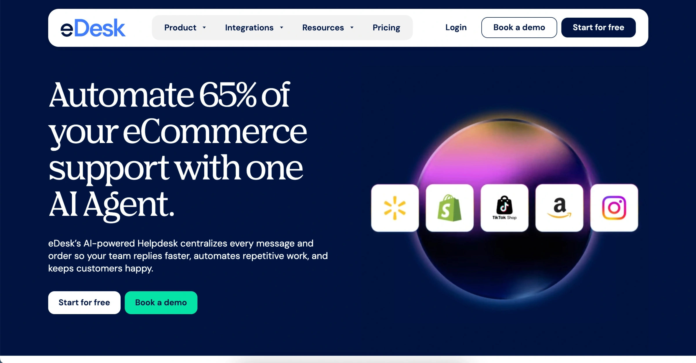 eDesk website homepage hero section
