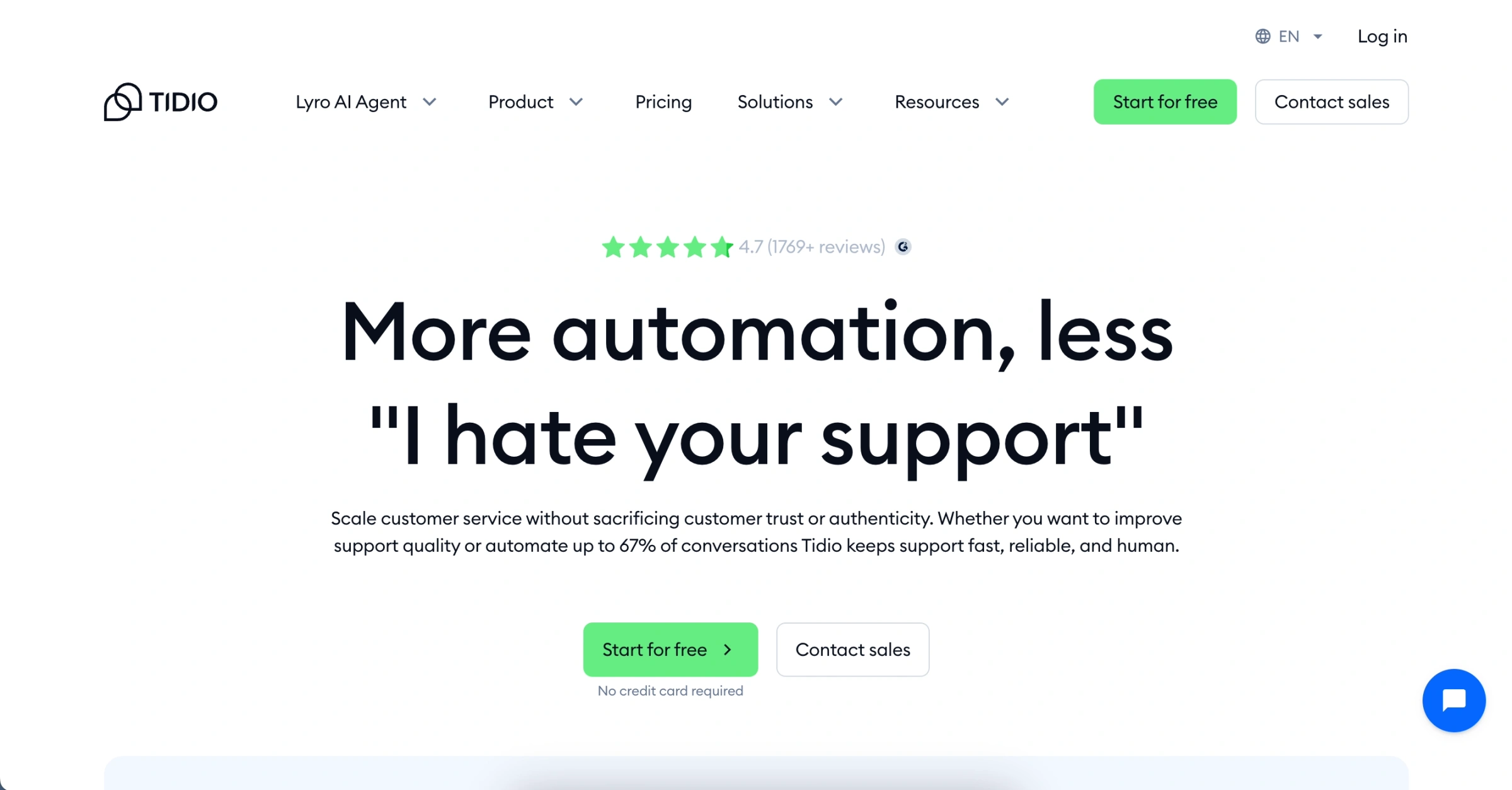 Tidio website homepage hero section