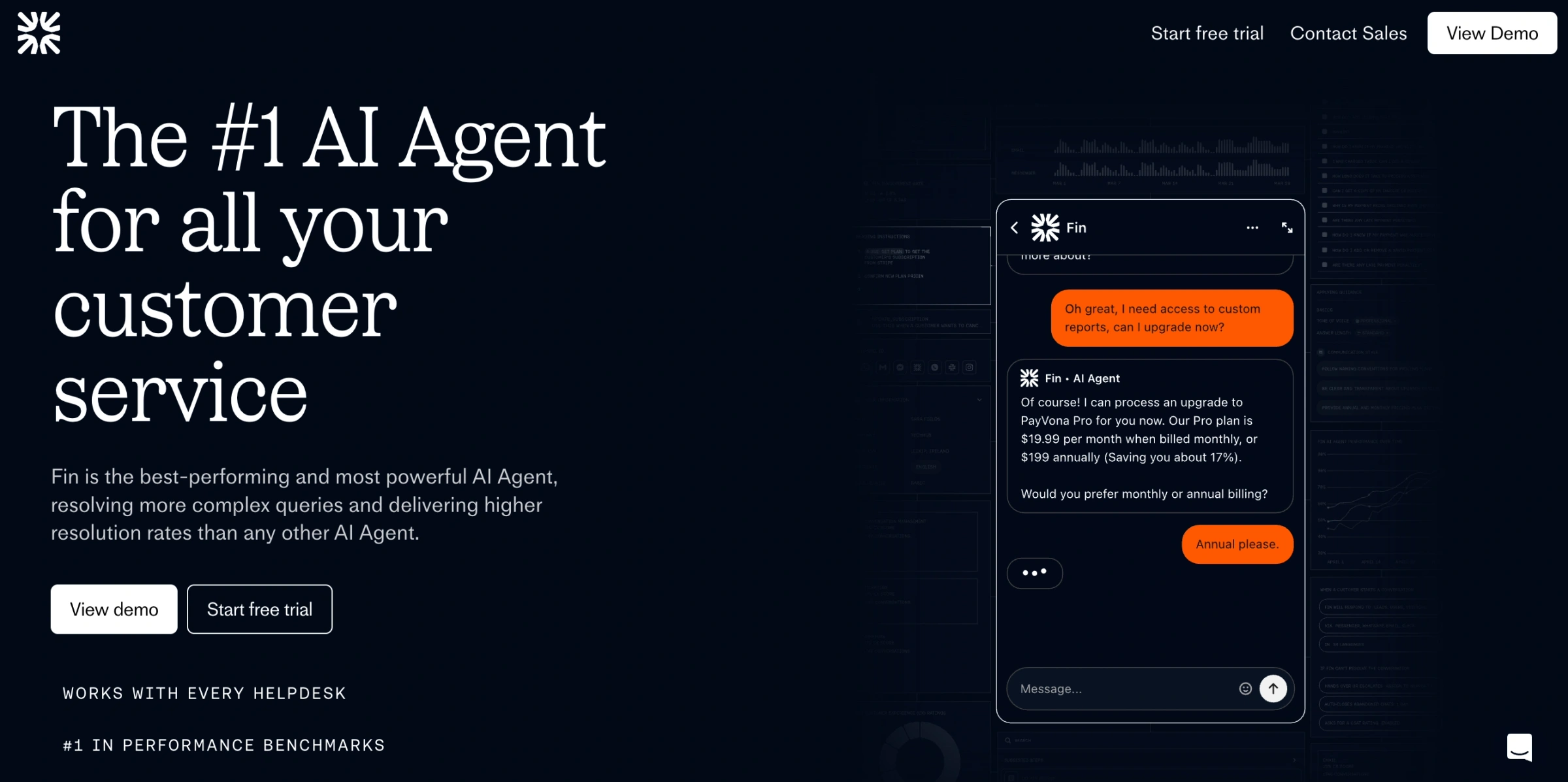Fin website homepage hero section