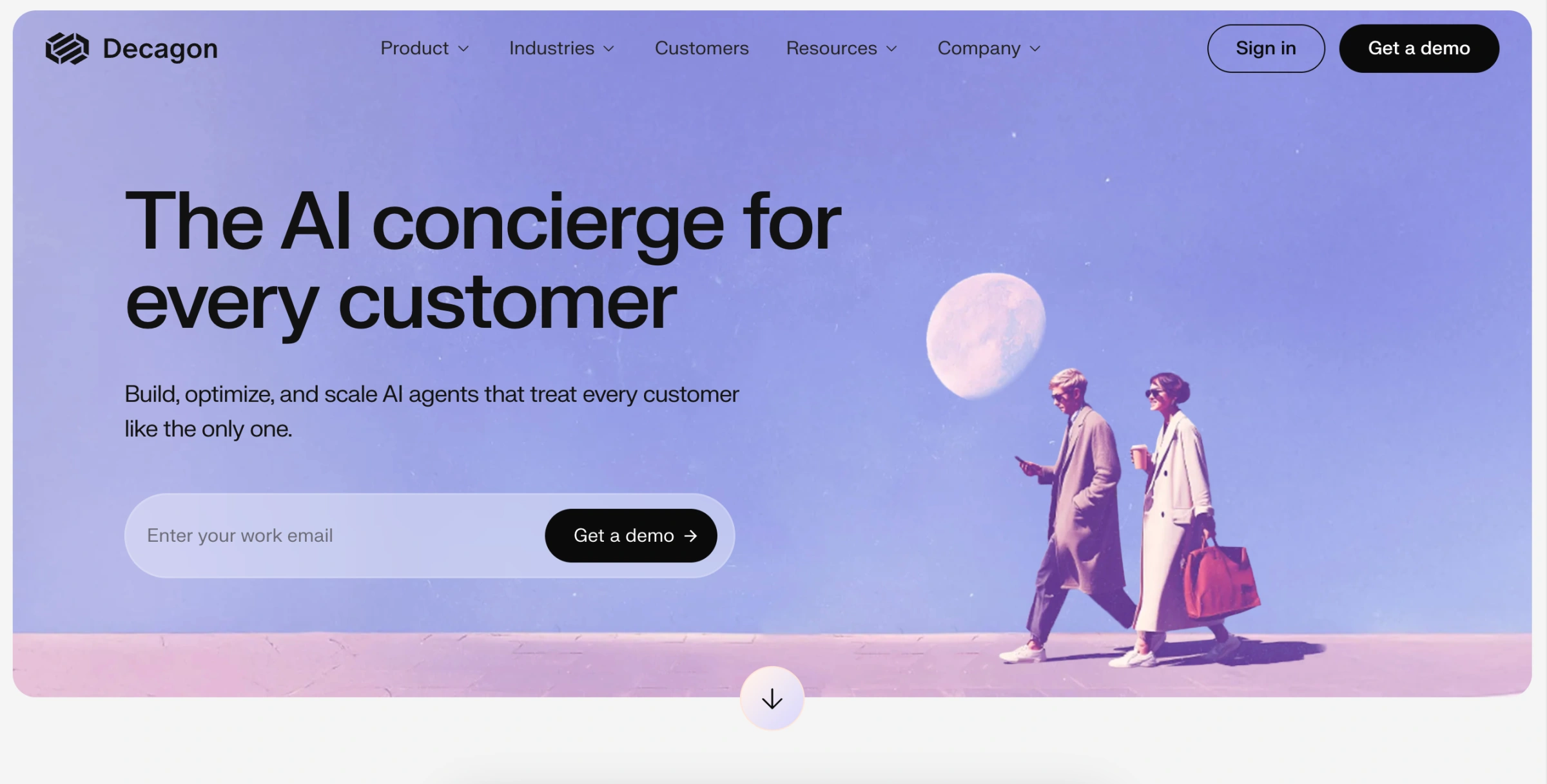 Decagon homepage showing an AI concierge platform for building and scaling customer experience agents