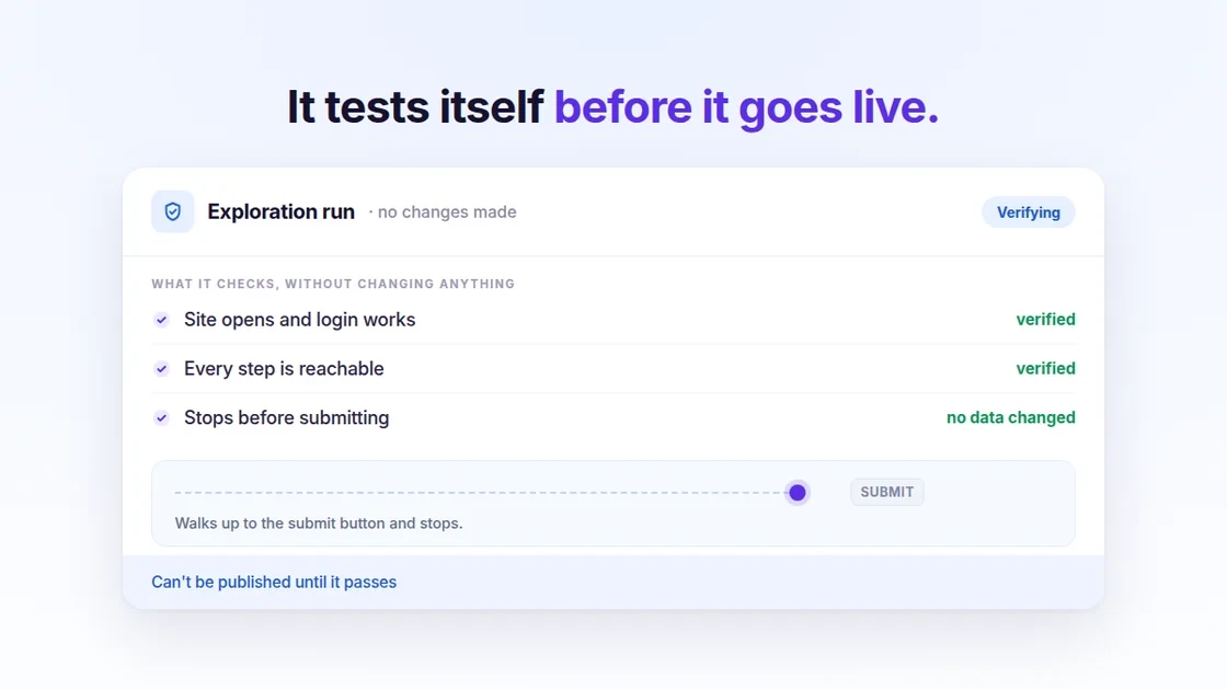 Yuma exploration run verifying a Web Action without submitting anything