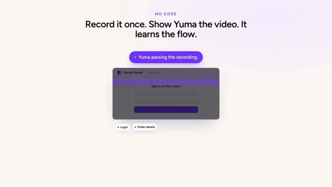 Yuma parsing a screen recording into the steps of a Web Action