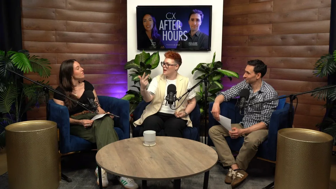 Cati Brunell-Brutman, Guillaume Luccisano, and Anya Kelly recording CX After Hours