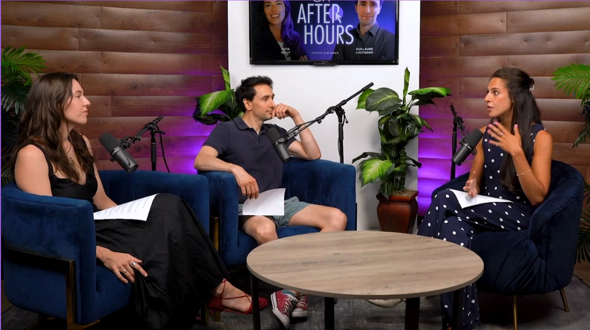 Aleni Mackarey with hosts Anya Kelly and Guillaume Luccisano recording CX After Hours