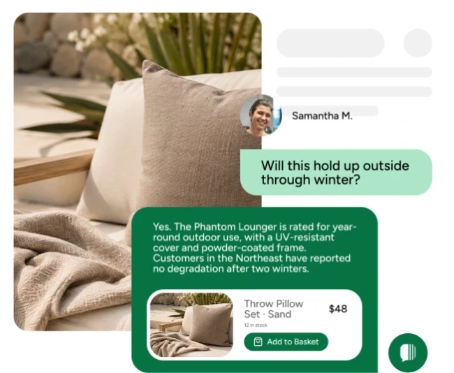 Yuma's AI shopping agent answering a product question on a Shopify storefront